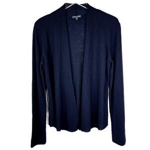 Eileen Fisher 100% Wool Lightweight Knit Open Cardigan Sweater Black MEDIUM